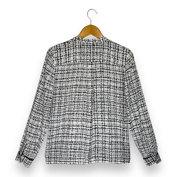 Karl Lagerfeld Paris Women's Pearl Button Top Size XS White Black Tweed Print - Picture 3 of 9